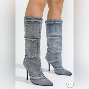 NWT Denim Stiletto Knee-High Boots w/ Real Pocket